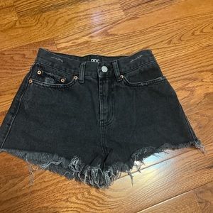 BDG black distressed denim shorts